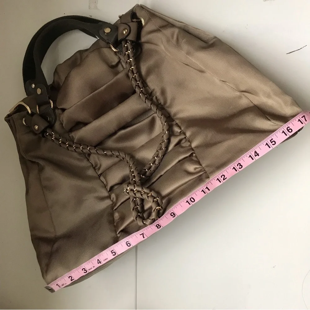 Simply Vera Women's Satin Bronze Hobo Nylon Shoulder Bag Top-Handle Satchel L